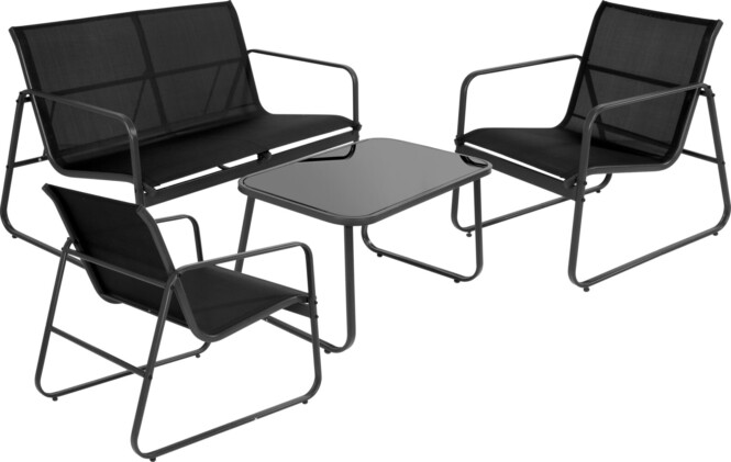  Aiamööbel laud + 2 tooli + diivan must 