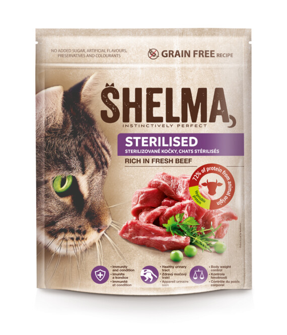  Kassitoit Shelma teraviljavaba täissööt steril.kassidele värske loomalihaga 750g 