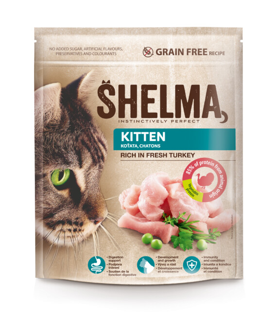  Kassitoit Shelma teraviljavaba täissööt kassipoegadele värske kalkuniga 750g 