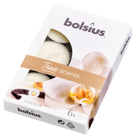  Lõhnateeküünal Bolsius True 6tk 4h vanilje 