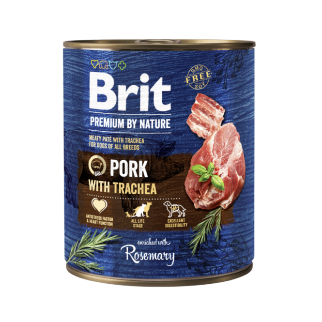 Koerakonserv Brit Premium by Nature Pork Trachea 800g